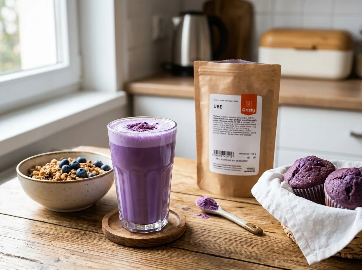 ube latte az asztalon