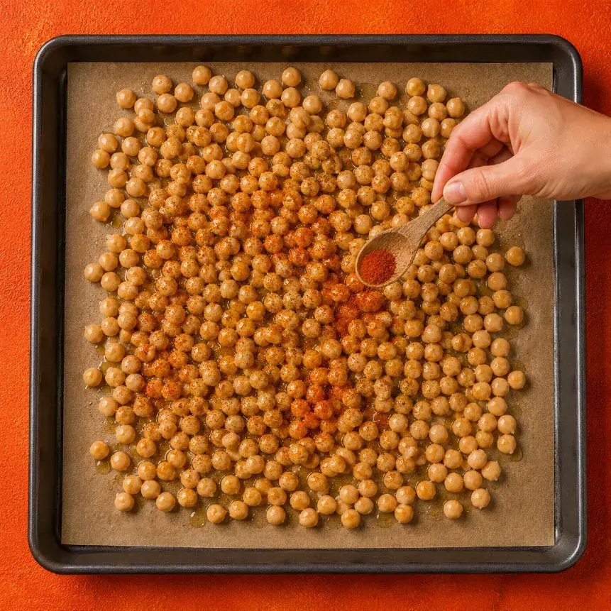 Sült csicseriborsó tepsiben plant-based recept készítése során