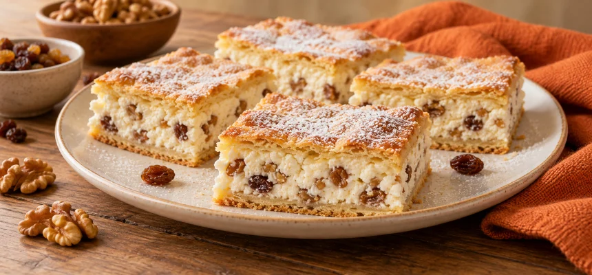 Habkönnyű túrós pite dióval és mazsolával: Egyszerű recept