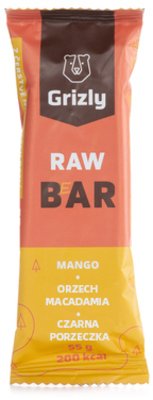 GRIZLY RAW szelet mangó-makadámiadió-fekete ribizli 55 g
