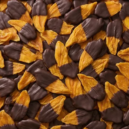 Étcsokoládéba mártott mangószeletek