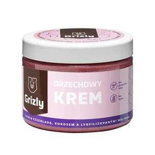 Földimogyoróvaj fehércsokoládéval, kókuszdióval és  málnával