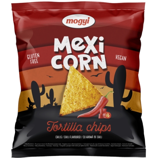 Mogyi tortilla chips kukorica snack csili ízesítéssel 90g