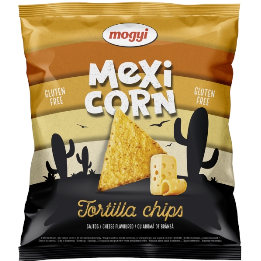 Mogyi tortilla chips kukorica snack sajtos ízesítéssel 90g