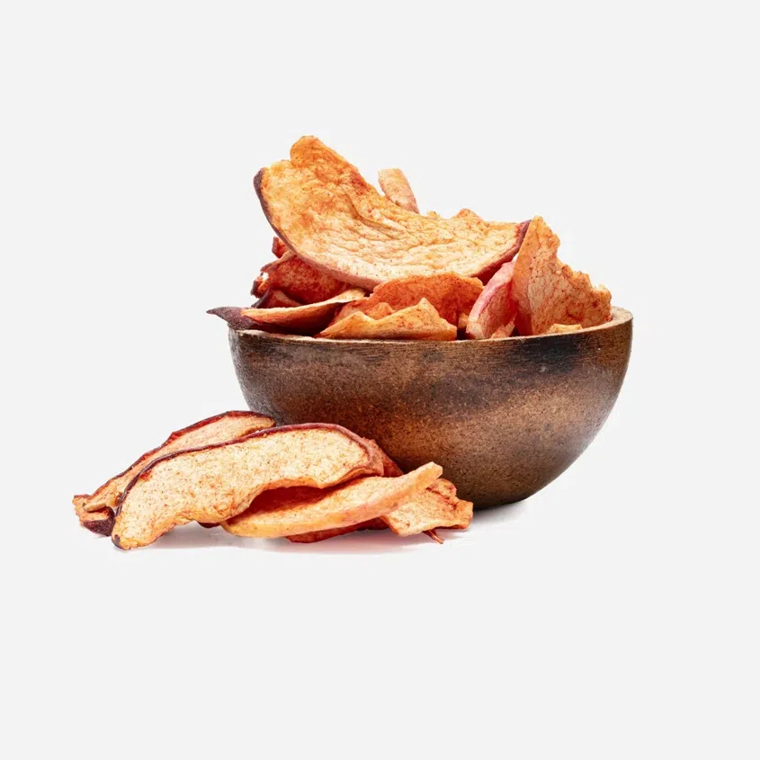 Szárított alma szeletek eperporral